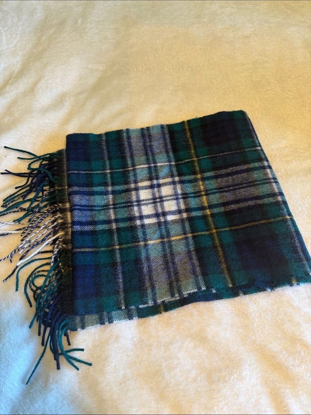 Clads Scotclad 100% Lambswool Plaid Fringe Scarf Vintage 12x56in